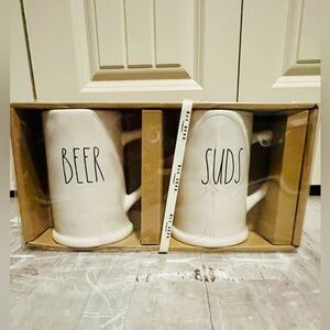 Rae Dunn BEER + SUDS Stein Mug Cup Set of 2